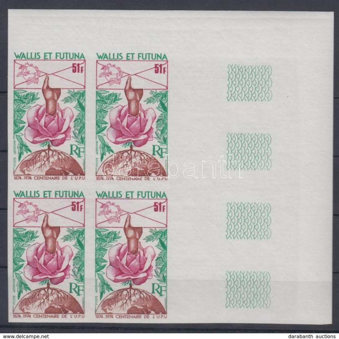 ** 1974 100 éves Az UPU Mi 258 4 üresmez?s Vágott ívsarki Négyestömb / Imperforate Corner Block Of 4 - Other & Unclassified