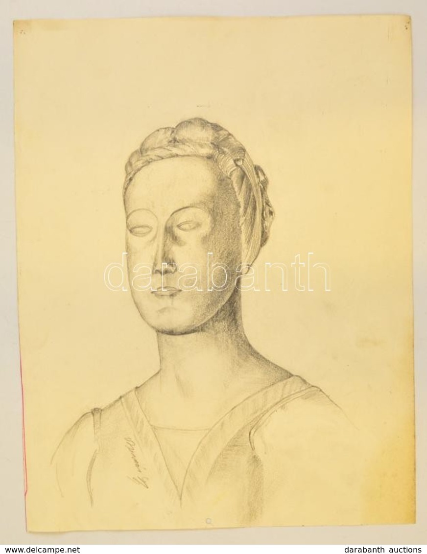 Benczúr Jelzéssel: N?i Portré. Ceruza, Papír, 39×30 Cm - Autres & Non Classés