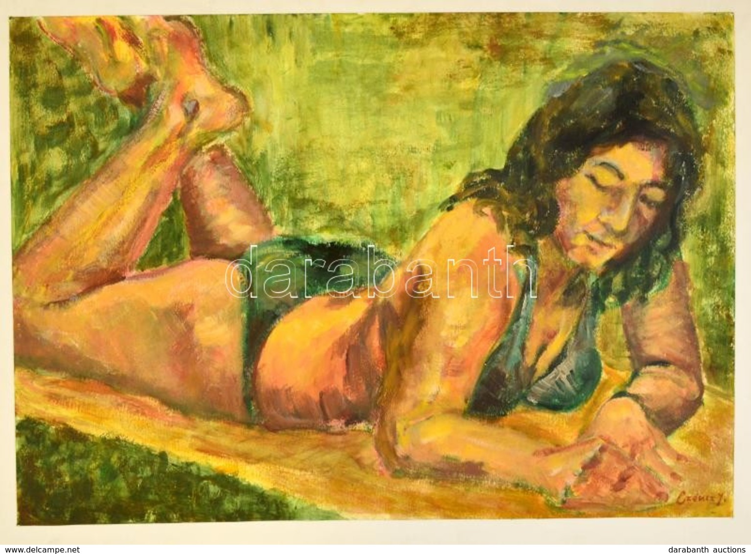 Czencz Jelzéssel: Bikinis Lány. Tempera, Papír, 50×70 Cm - Other & Unclassified