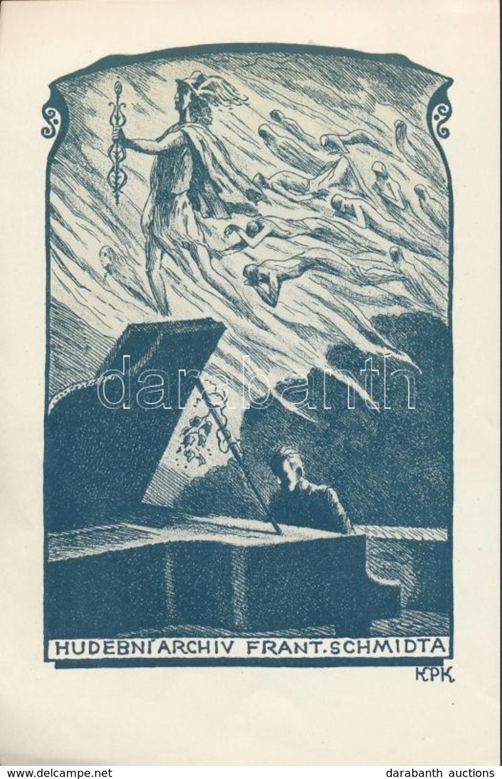Jan Kon?pek (1883-1950):  Ex Libris Frant. Schmidta, Klisé, Papír, Jelzett A Klisén, 15×10 Cm - Other & Unclassified