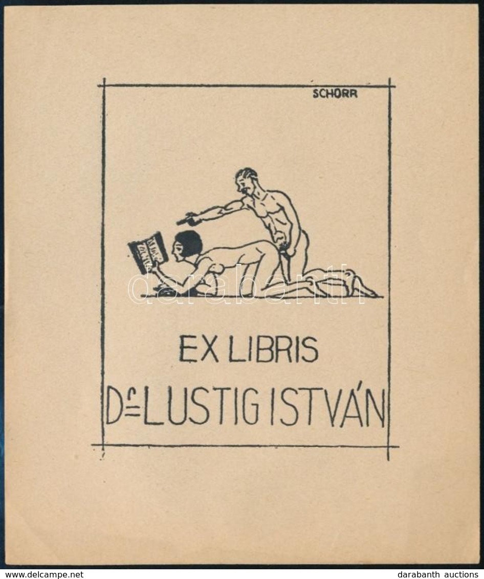 Schorr Tibor (?-?): Pornográf Ex Libris, Dr. Lustig István. Klisé, Papír, Jelzett A Klisén, 7,5×6 Cm - Autres & Non Classés