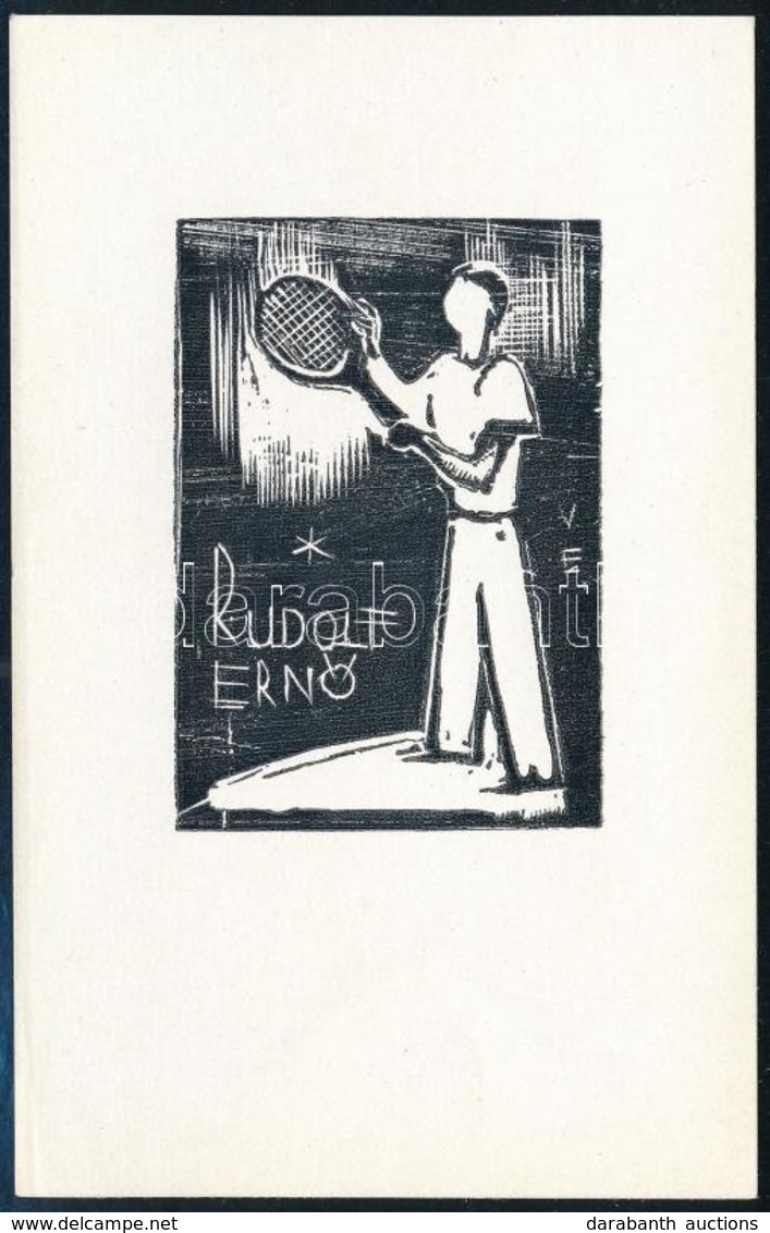 Vadász Endre (1901-1944): Tenisz Ex Libris (Rudolf Ern?), Fameszet, Papír, Jelzett A Klisén, 4,5×3 Cm - Other & Unclassified