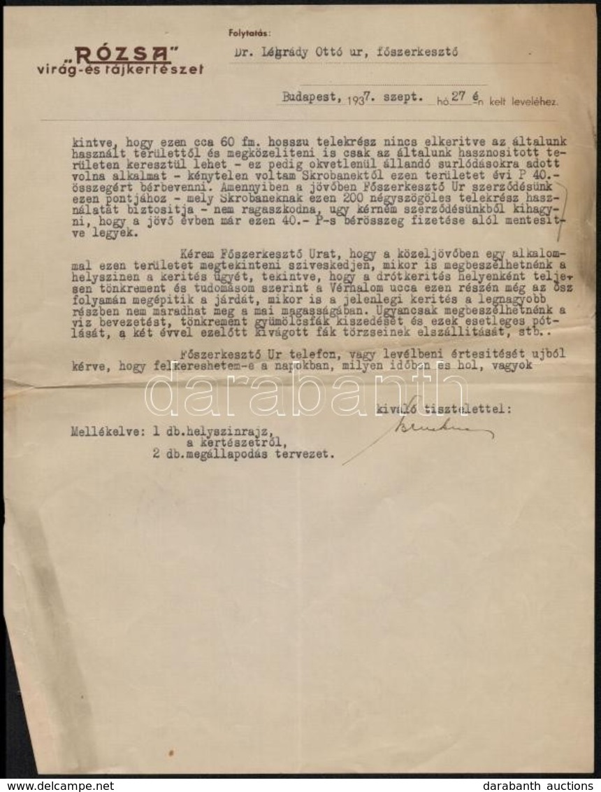 1936-1937 Rózsa Virág és Tájkertészet  Levelei Dr. Légrády Ottó F?szerkeszt?nek Fejléces Papíron, 3 Db, Valamint Légrády - Other & Unclassified