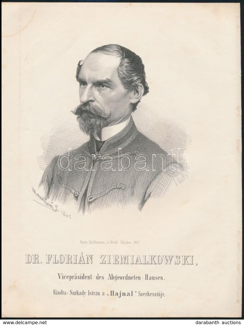 Cca 1867 Marastoni József: Florian Ziemia?kowski Lengyel Politikus Portréja, Litográfia, Papír, 27×21 Cm - Prints & Engravings