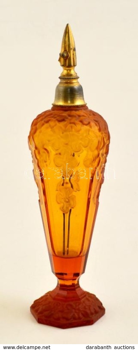 Art Deco Parfümszóró, Formába öntött, Apró Karcolásokkal, Hiányos Réz Fej, M:23 Cm - Glass & Crystal