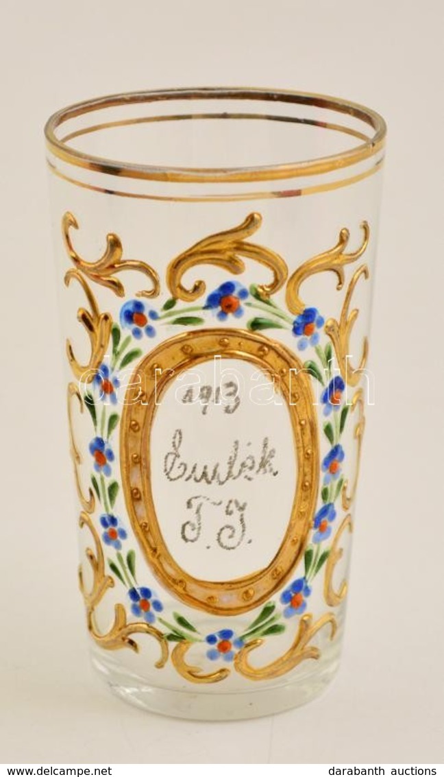 1913 Emlék Pohár, Zománc Festett, Hibátlan, M: 11 Cm - Glass & Crystal