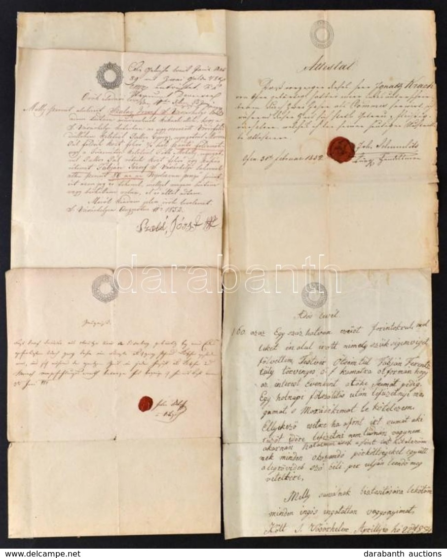 1850-1854, 4 Magyar Okmány 30kr, 15kr, 10kr, 6kr Szignettákkal / Documents With Signettas - Unclassified