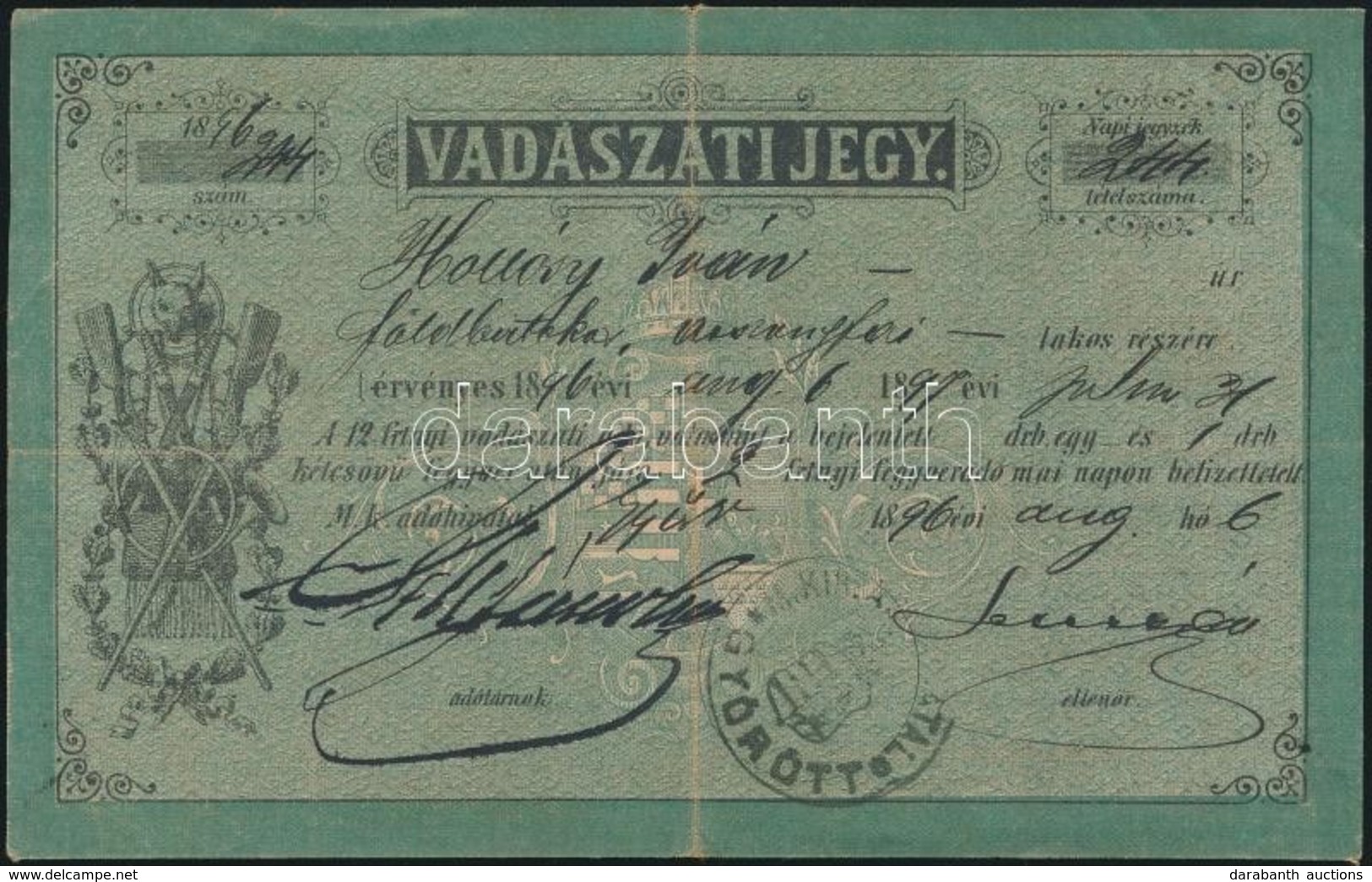 1895 Vadászati Jegy. Vadászjegy / Hunters Licence - Non Classés