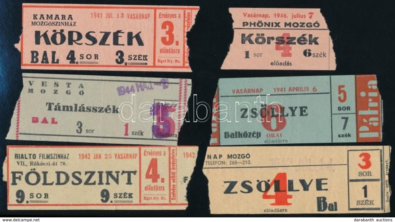 1941-1946 Mozijegyek (Phönix, Nap Mozgó, Rialto, Vesta Mozgó, Pátria), 6 Db - Unclassified