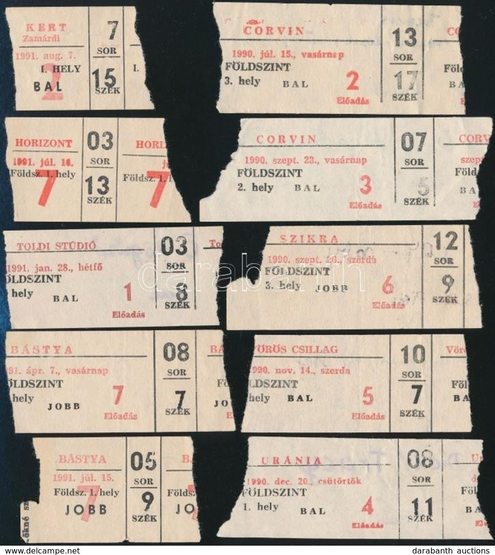 1990-1991 10 Régi Mozijegy (Horizont, Szikra, Vörös Csillag, Bástya, Stb.), Hátoldalukon A Megtekintett Film Címével - Unclassified