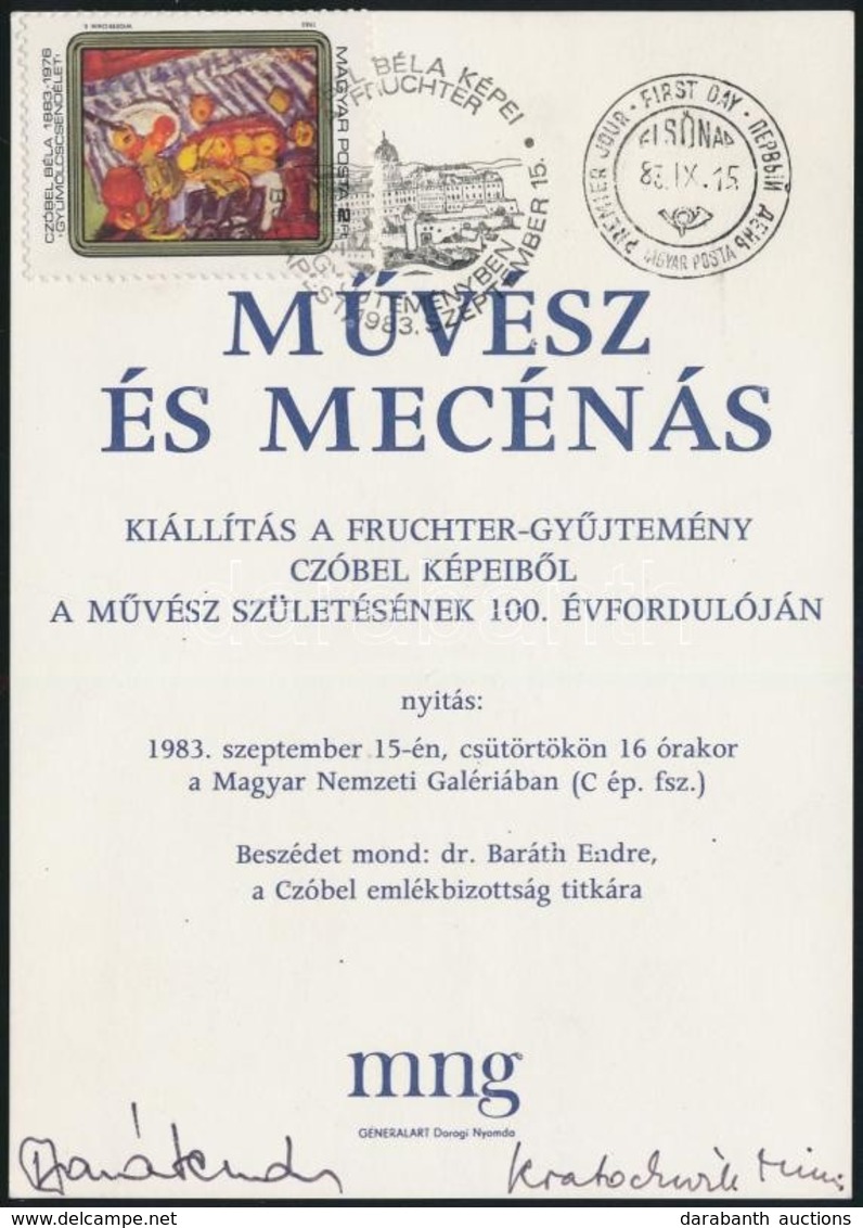 Czóbel Kiállítás Emléklapja Kratochwill Mimi M?vészettörténész és Baráth Endre Saját Kez? Aláírásával - Other & Unclassified