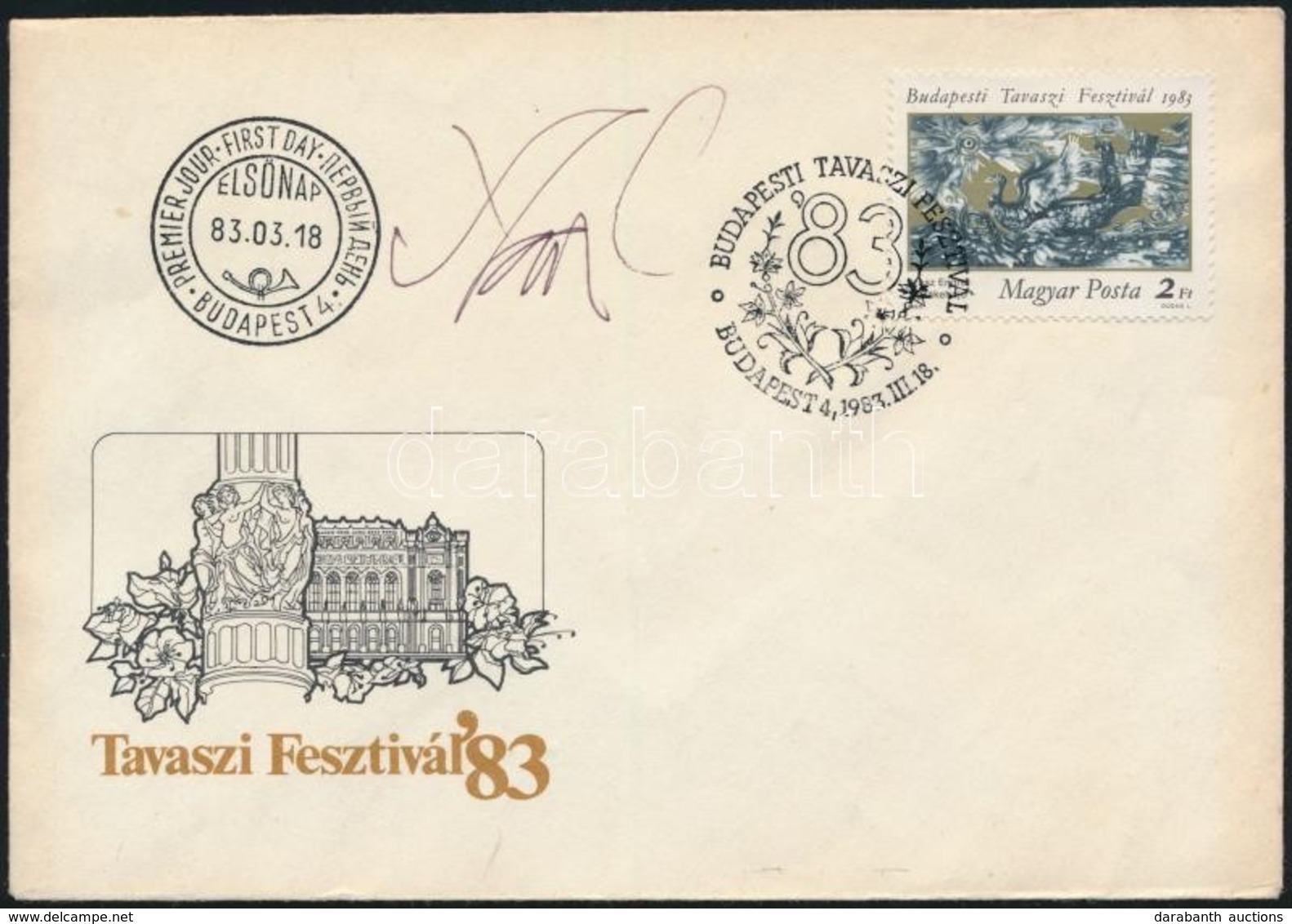 1983 Tavaszi Fesztivál FDC Szász Endre Grafikus, A Bélyeg Tervez?jének Aláírásával - Other & Unclassified