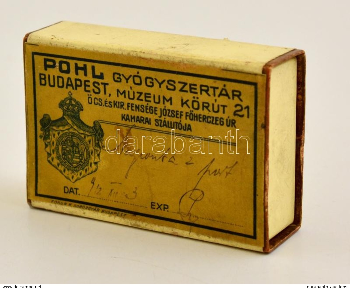 1912 Pohl Gyógyszertár Budapest Múzeum Körút Papírdoboz, 7,5×5×2 Cm - Pubblicitari