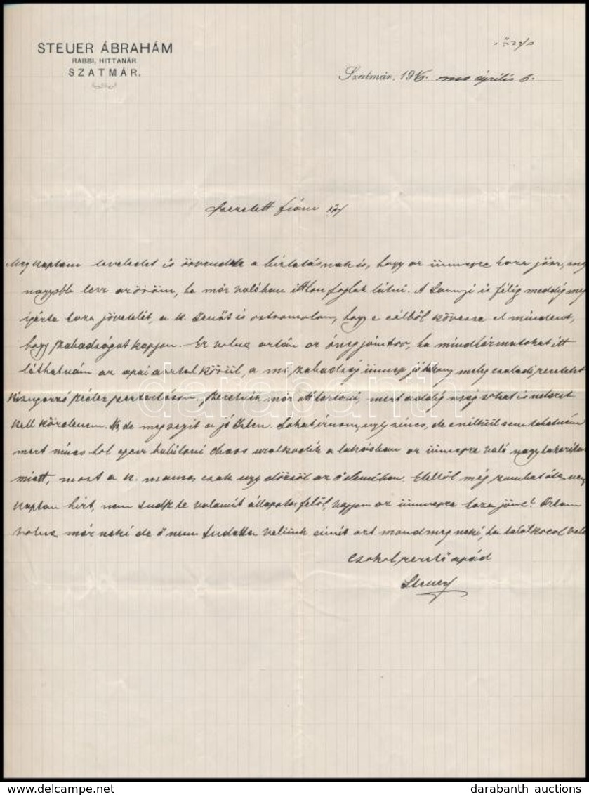 1911 Szatmár, Steuer Ábrahám Rabbi, Saját Kez? Levele / Ábrahám Steuer Rabbi's Letter - Other & Unclassified