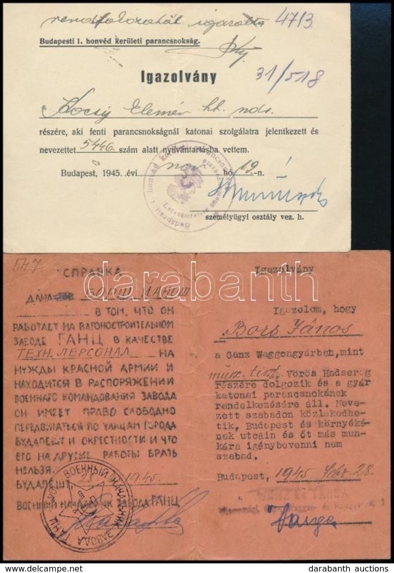 1943-1945 Katonai Iratok, Igazolványok, 5 Db - Other & Unclassified