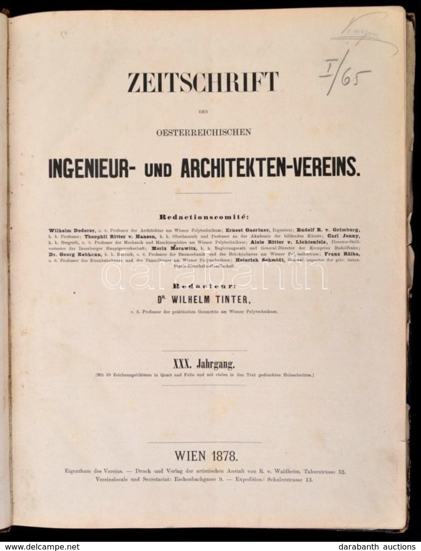 1878 Zeitschrift Des Oesterreichischen Ingenieur Und Architekten-Vereins. XXX. évf. Szerk.: Dr. William Tinter. Wien, 18 - Unclassified