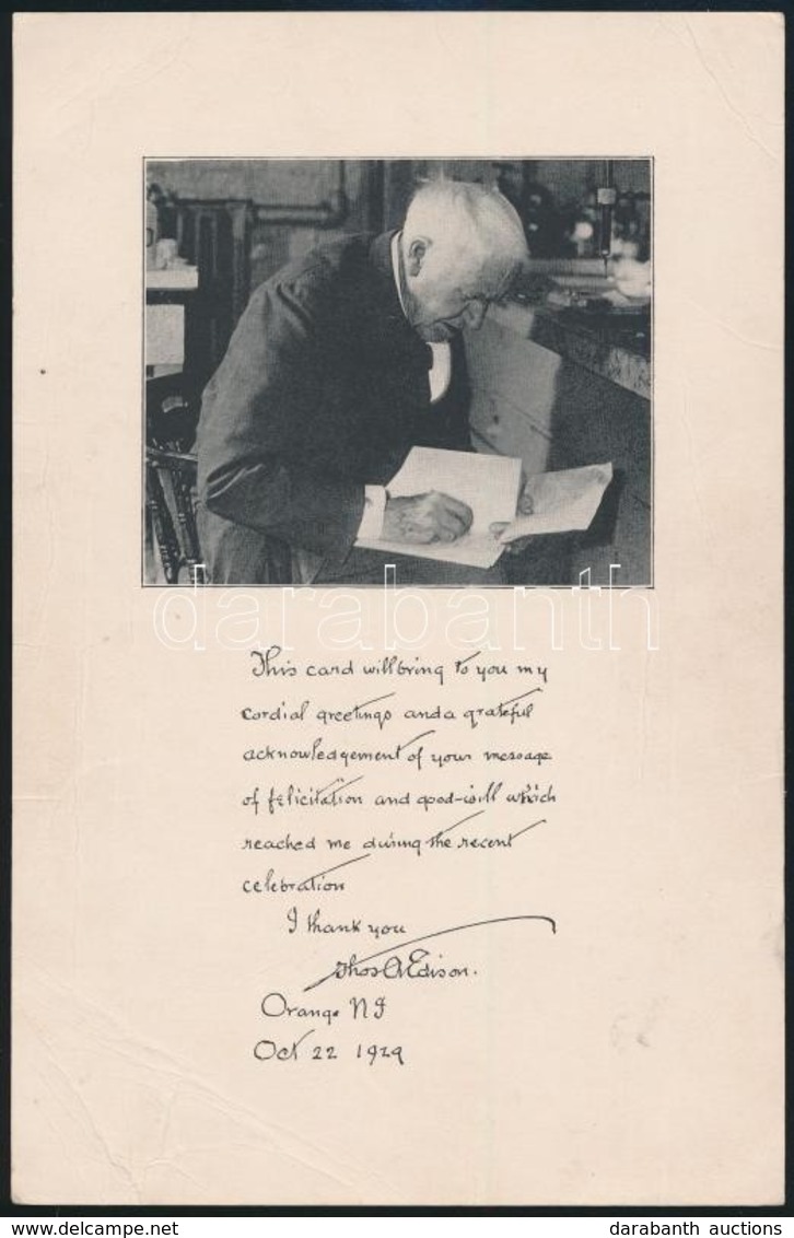 1929 Thomas Edison Nyomtatott üdvözl?kártyája, Borítékkal - Unclassified