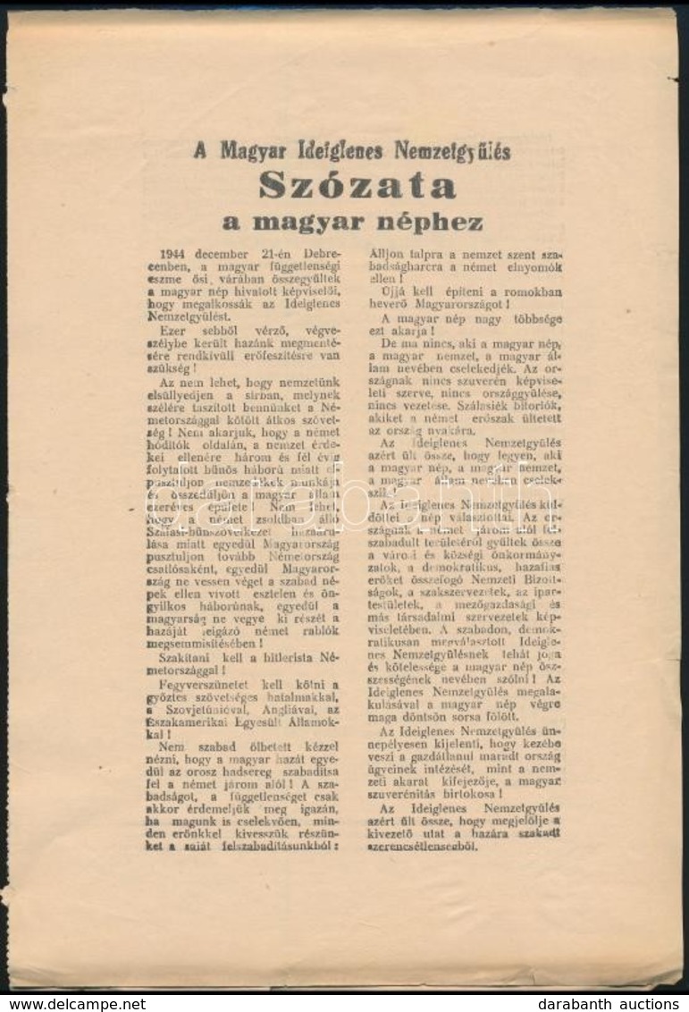 1944 December. Tolbuchin és Malinovszkij Szovjet Marsallok Budapest Népéhez Intézett Felhívása 4p. - Zonder Classificatie