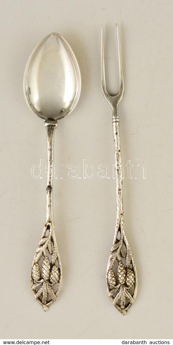 Szecessziós Ezüst Kanál és Sajtos Villa / Silver Spoon And Cheese Fork. 16,26g - Other & Unclassified