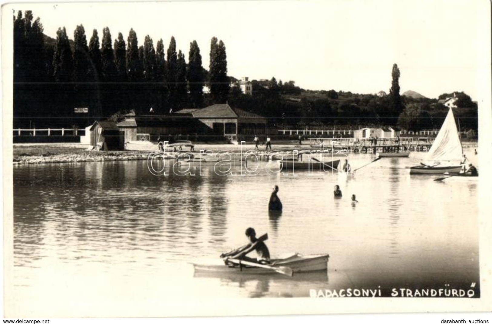 T2 1941 Badacsony, Strandfürd?, Csónakok, Tábla A Hableány Szálloda éttermének Jelzésével. Photo - Unclassified