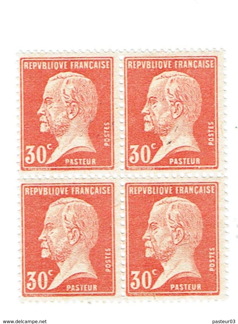 173 Pasteur 30 C. Rouge Bloc De 4 Luxe - Neufs