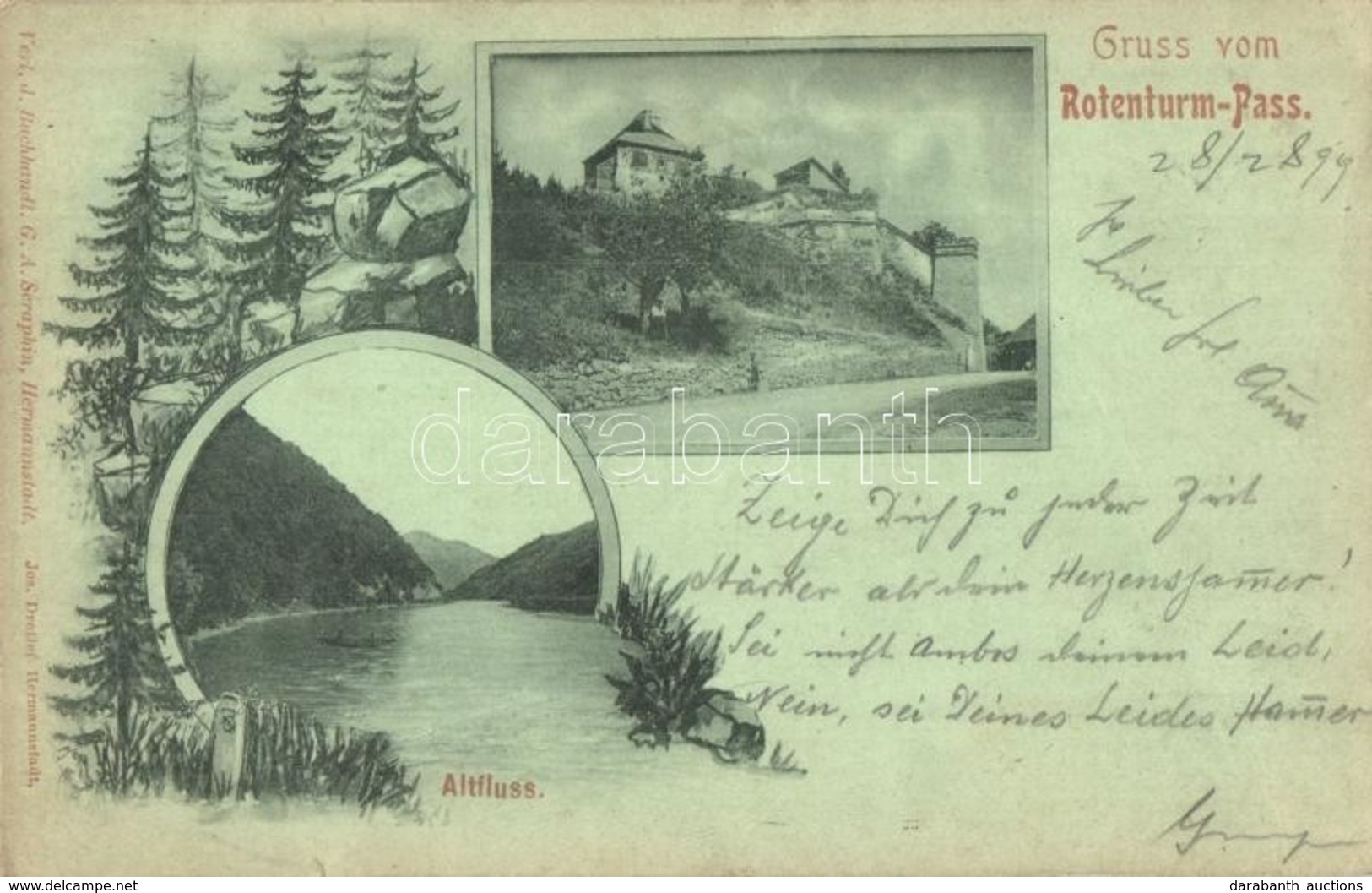 T3 1899 Vöröstoronyi-szoros, Roter-Turm-Pass, Pasul Turnu Rosu; Altfluss. Jos. Drotleff, G. A. Seraphin / Vár, Olt Folyó - Unclassified