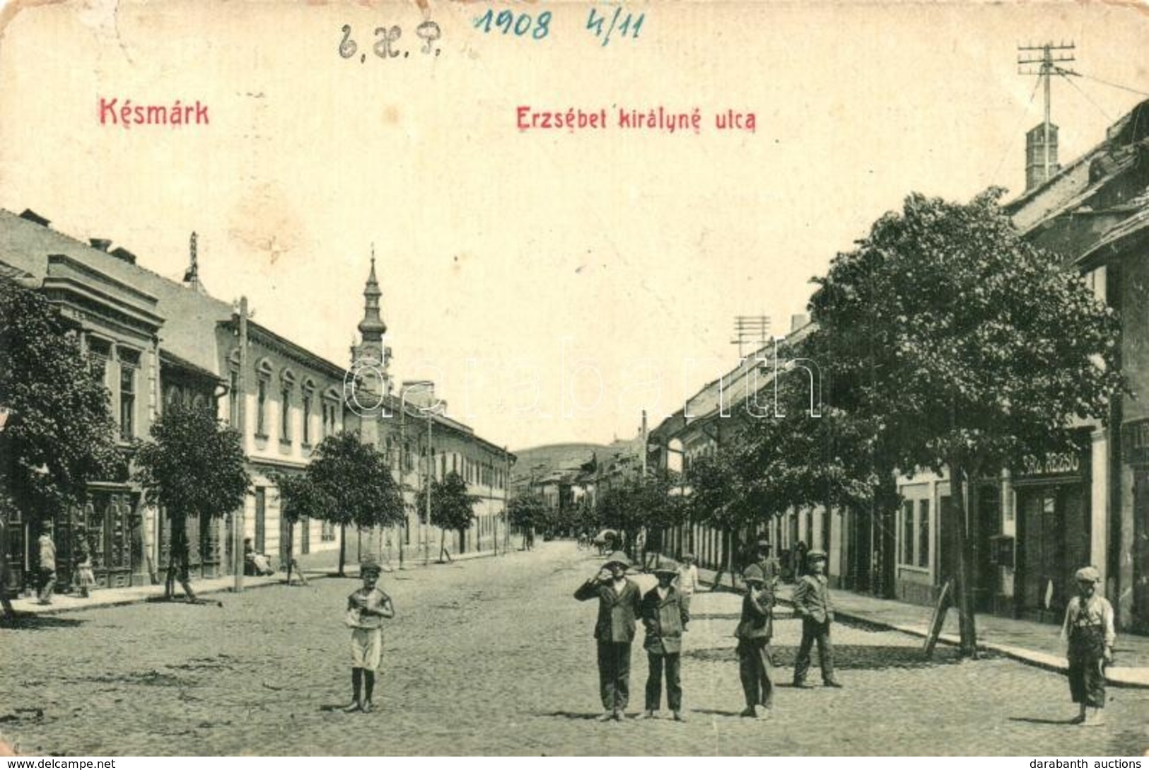 T3 Késmárk, Kezmarok; Erzsébet Királyné Utca, üzletek. W.L. Bp. 2901. / Street, Shops  (r) - Unclassified