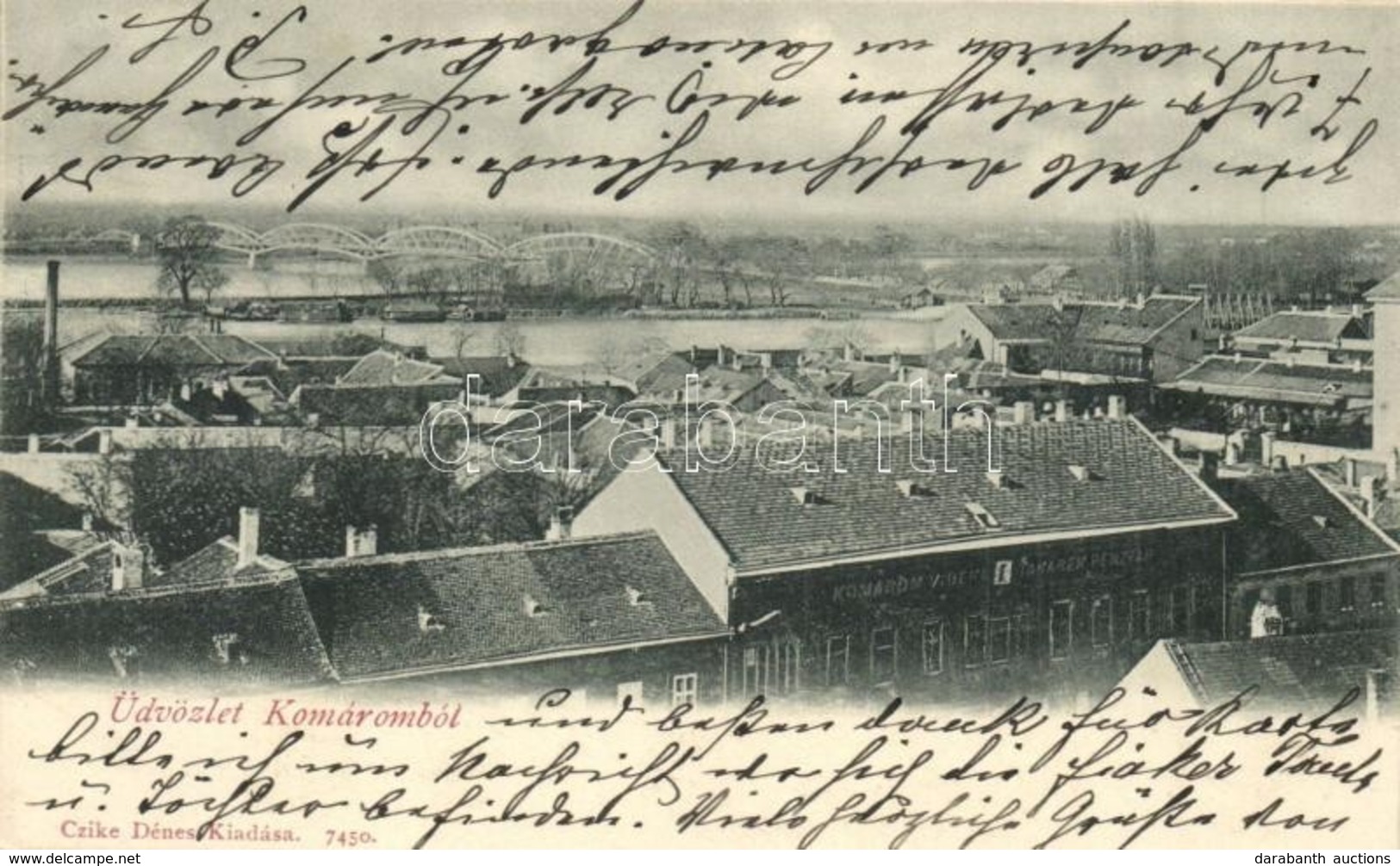 T2 1900 Komárom, Komárnó; Vidéki Takarékpénztár, Háttérben A Híd / Savings Bank, Bridge In The Background - Unclassified