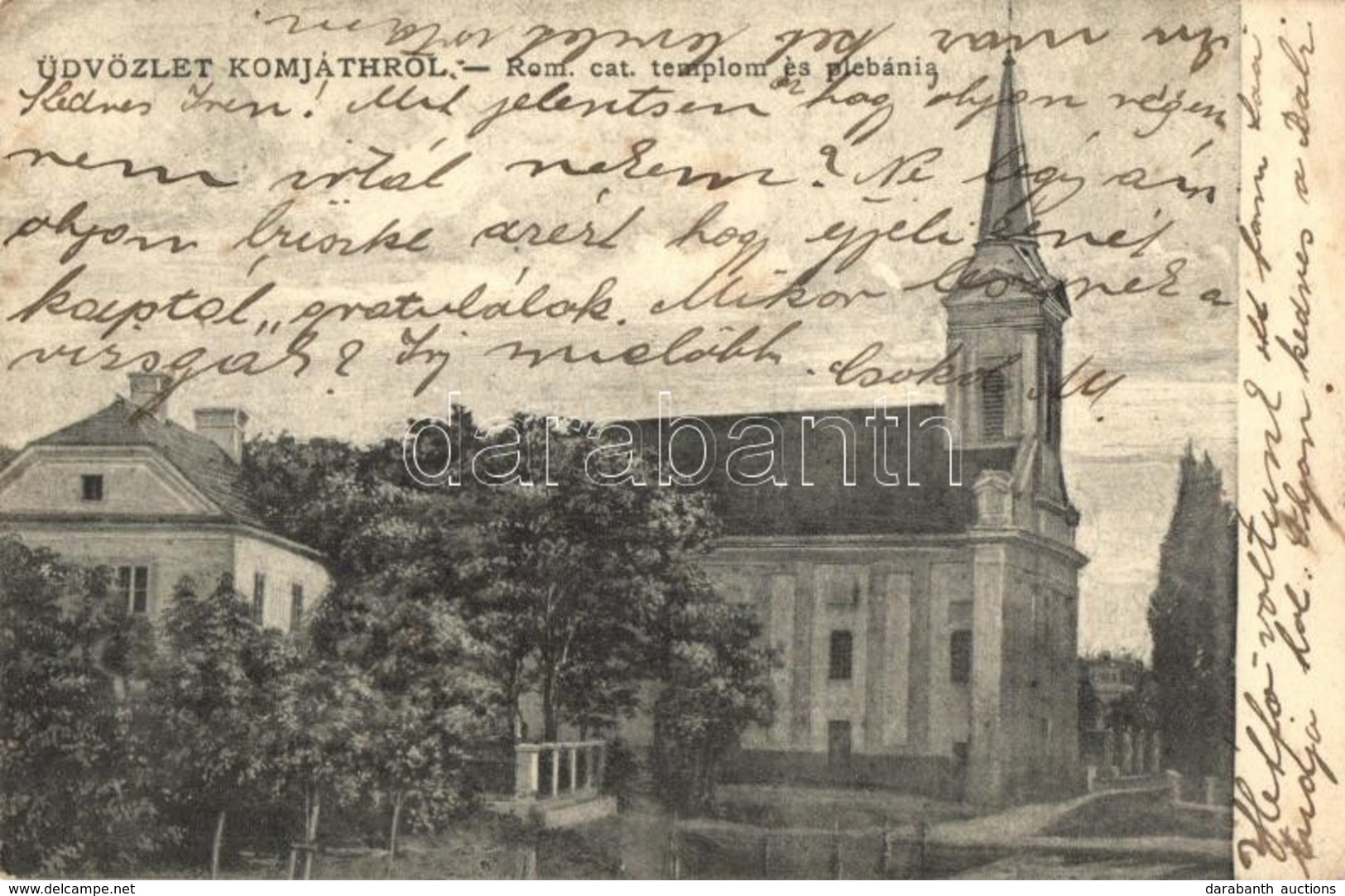 T2/T3 1907 Komját, Komjatice; Római Katolikus Templom és Plébánia. K?vári S. Fényképész / Church And Parish  (EK) - Unclassified