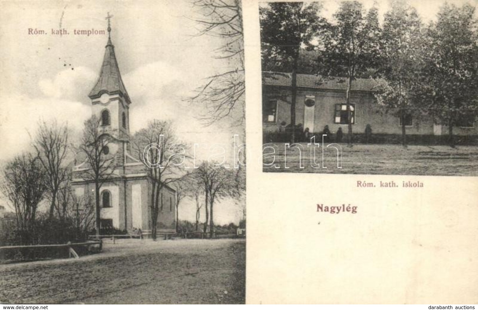 * T2 1914 Nagylég, Velké Lehnice, Velki Leg; Római Katolikus Templom és Iskola / Roman Catholic Church And School - Unclassified