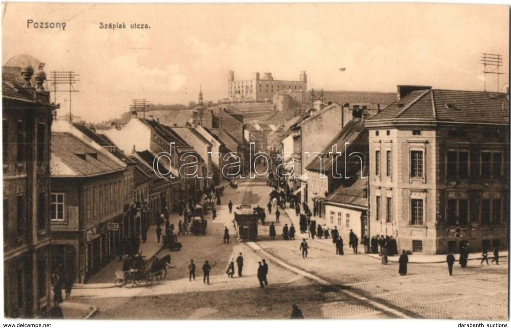 T2 1913 Pozsony, Pressburg, Bratislava; Széplak Utca és Villamos, Krausz Tejcsarnoka, Ney üzlete / Street View With Tram - Non Classés