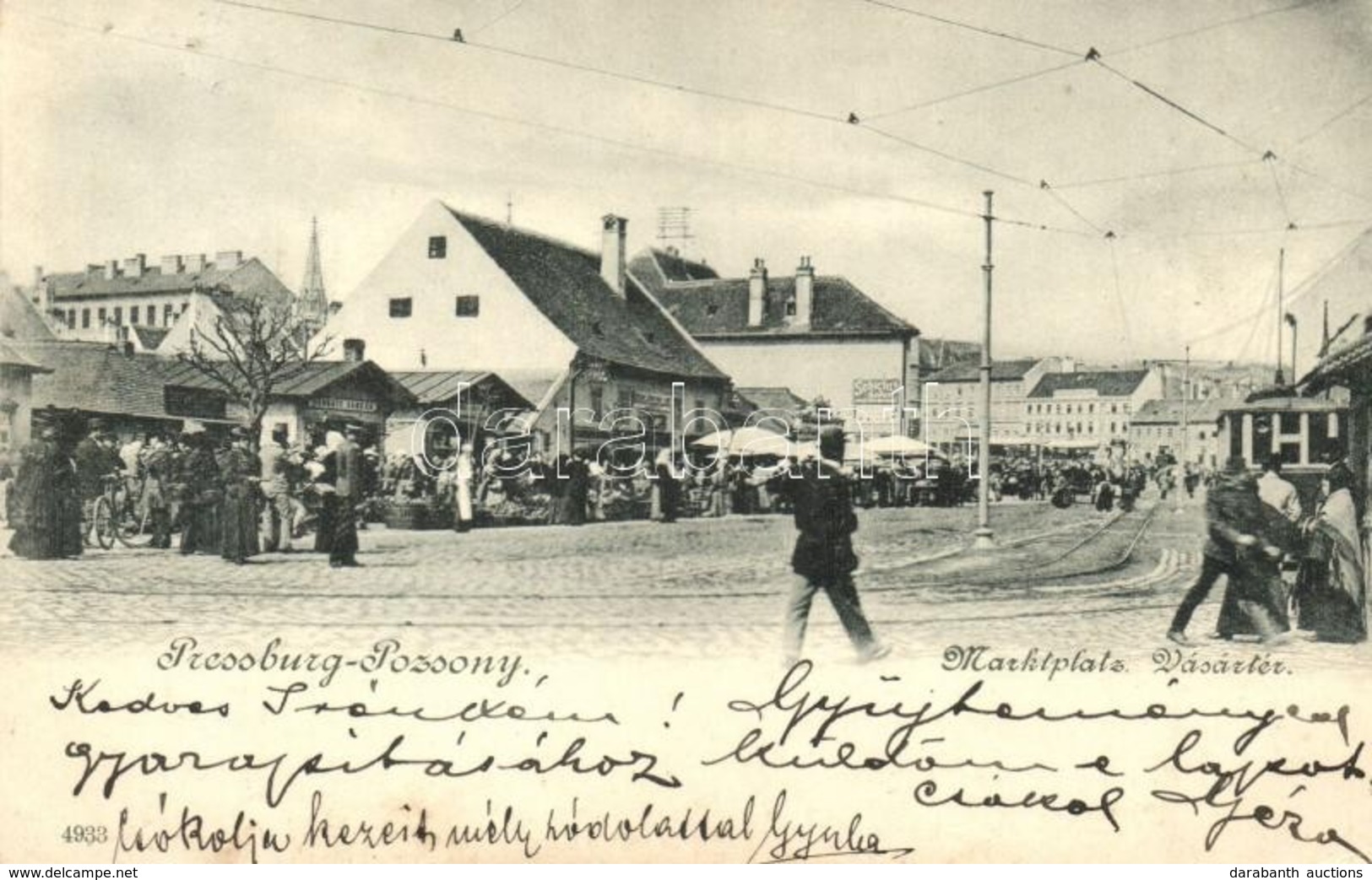 T2/T3 1899 Pozsony, Pressburg, Bratislava; Vásártér, Piac árusokkal, Schicht Reklám, Bassatt Sándor üzlete / Market With - Unclassified