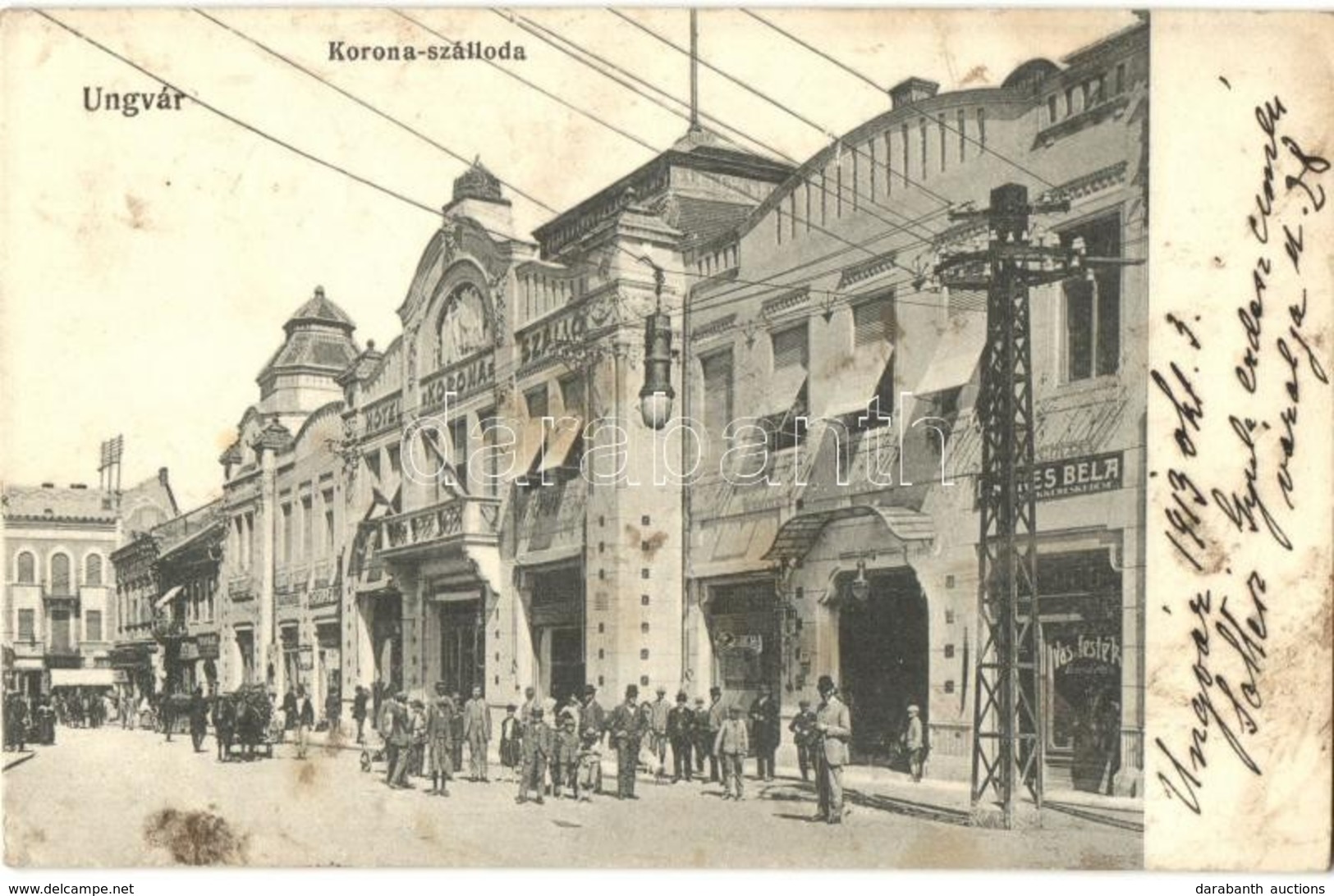 T2/T3 1913 Ungvár, Uzshorod, Uzhhorod, Uzhorod; Korona Szálloda, Horvát üzlete / Hotel, Shops (EK) - Unclassified