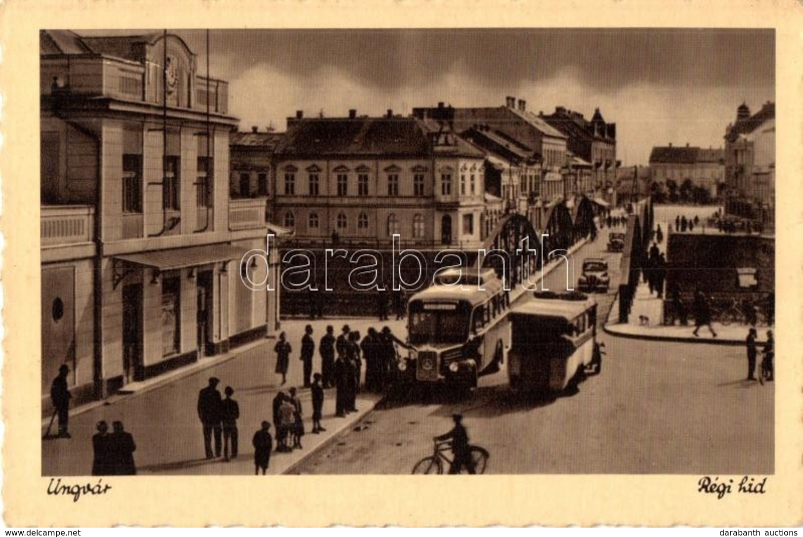 T2 1942 Ungvár, Uzshorod, Uzhhorod, Uzhorod; Régi Híd, Autóbuszok / Old Bridge, Buses - Unclassified