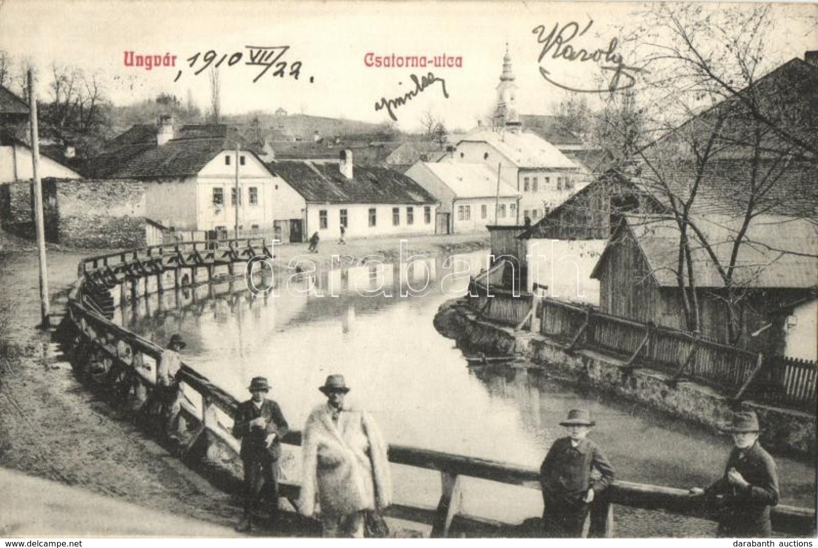 T2 1910 Ungvár, Uzshorod, Uzhhorod, Uzhorod; Csatorna Utca, Templom / Canal, Street, Church - Unclassified