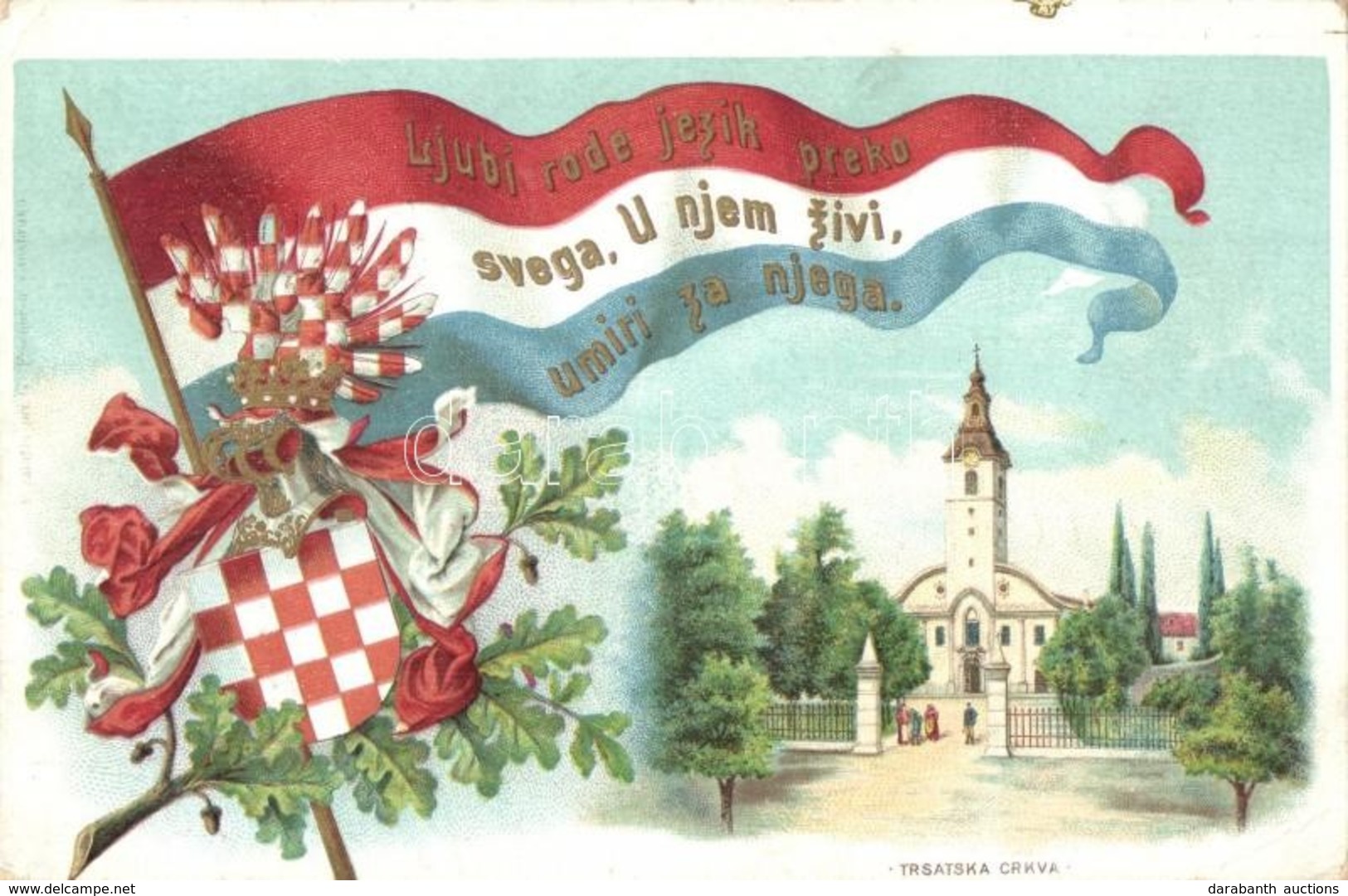 T2/T3 1912 Fiume, Rijeka; Trsatska Crkva / Church. Croatian Flag And Coat Of Arms. Litho (EK) - Unclassified