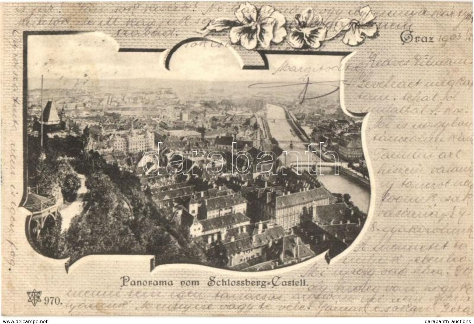 T3 1903 Graz, Panorama Vom Schlossberg Castell / View From The Castle, Bridges. Kunstanstalt A. Fabian & Comp. Art Nouve - Unclassified