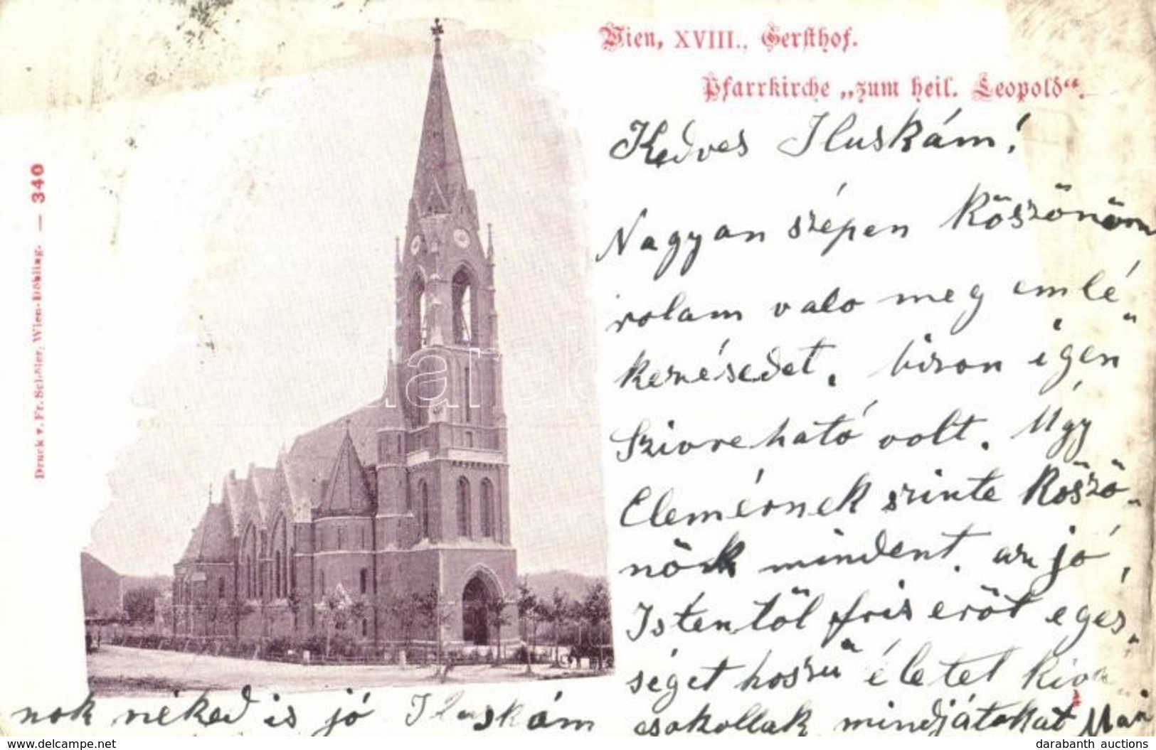 T2/T3 1900 Vienna, Wien XVIII. Gersthof, Pfarrkirche Zum Heil. Leopold / Church. Fr. Schöler 340. (EK) - Non Classés