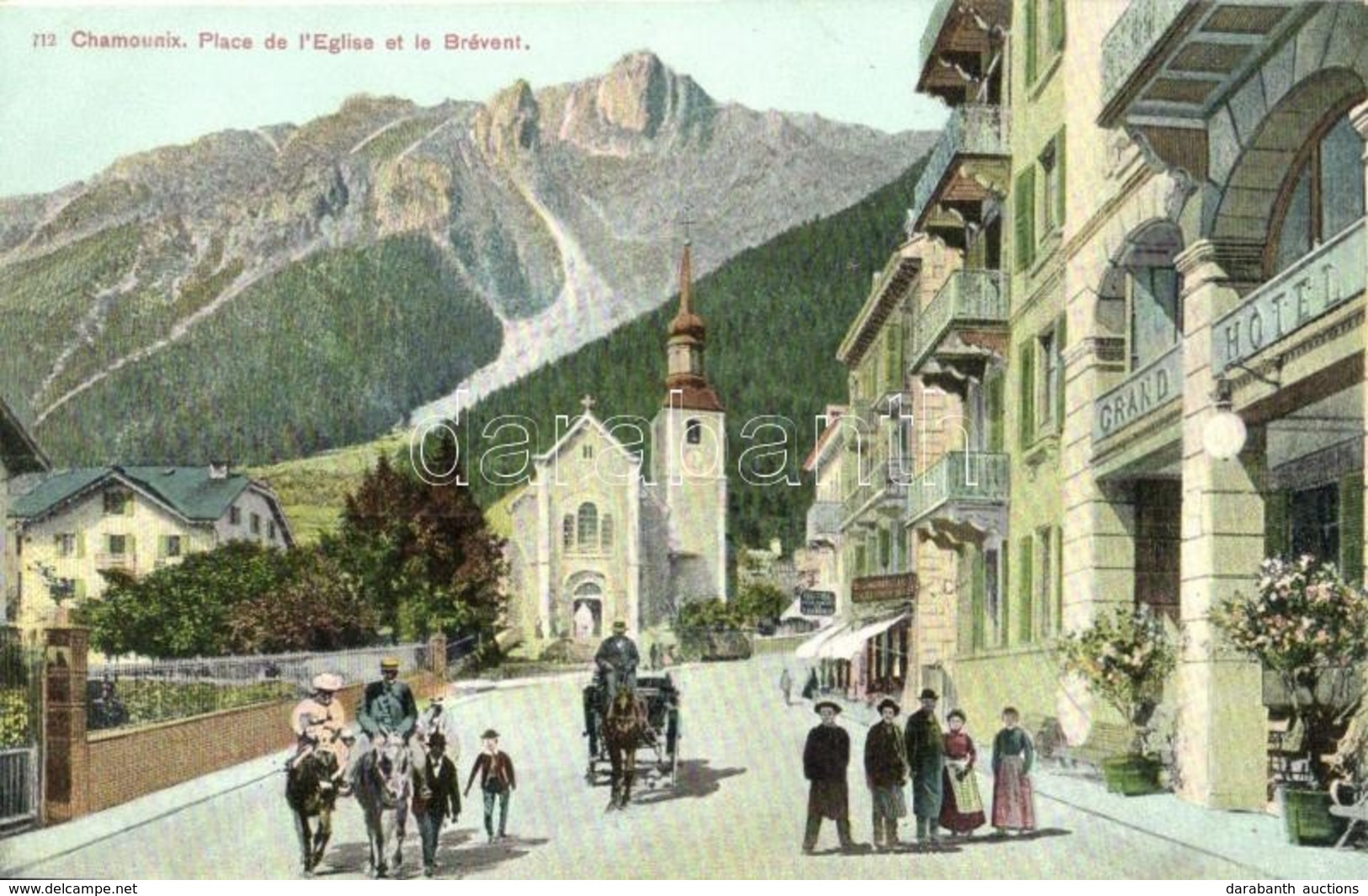 ** T2 Chamounix (Chamonix-Mont-Blanc). Place De L'Eglise Et Le Brévent / Street View, Church, Hotel, Horse-drawn Carriag - Unclassified