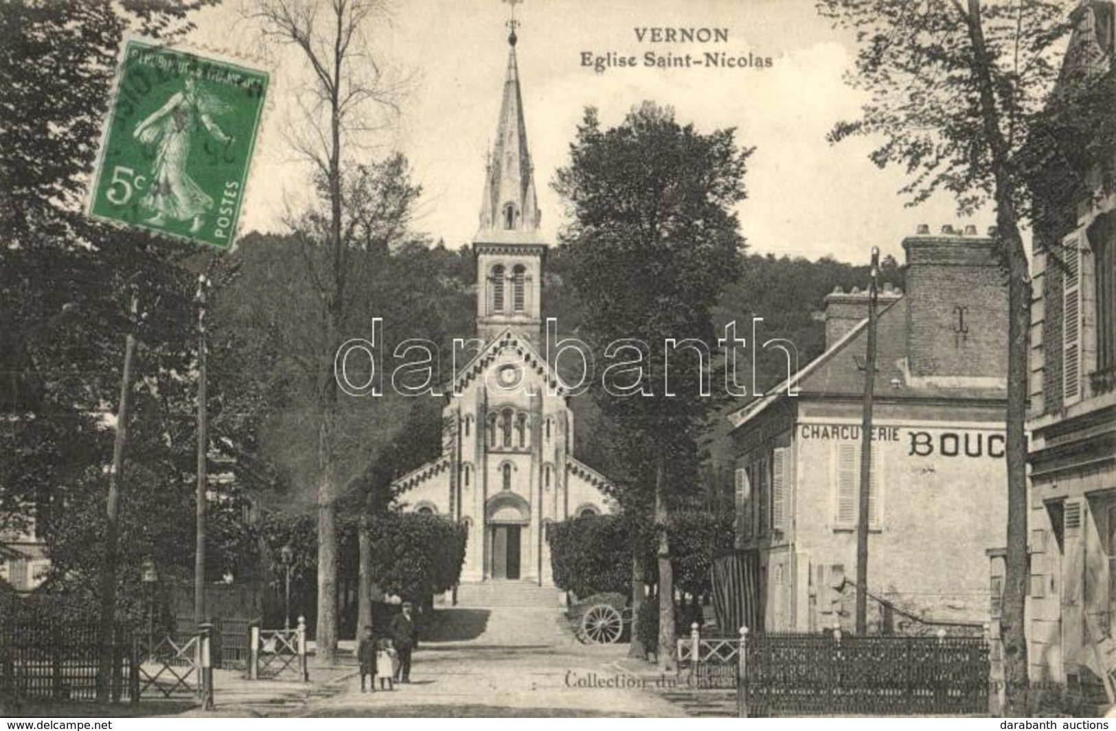 T2 Vernon, Eglise Saint-Nicholas; Charcuterie / Church, Shop. TCV Card - Unclassified