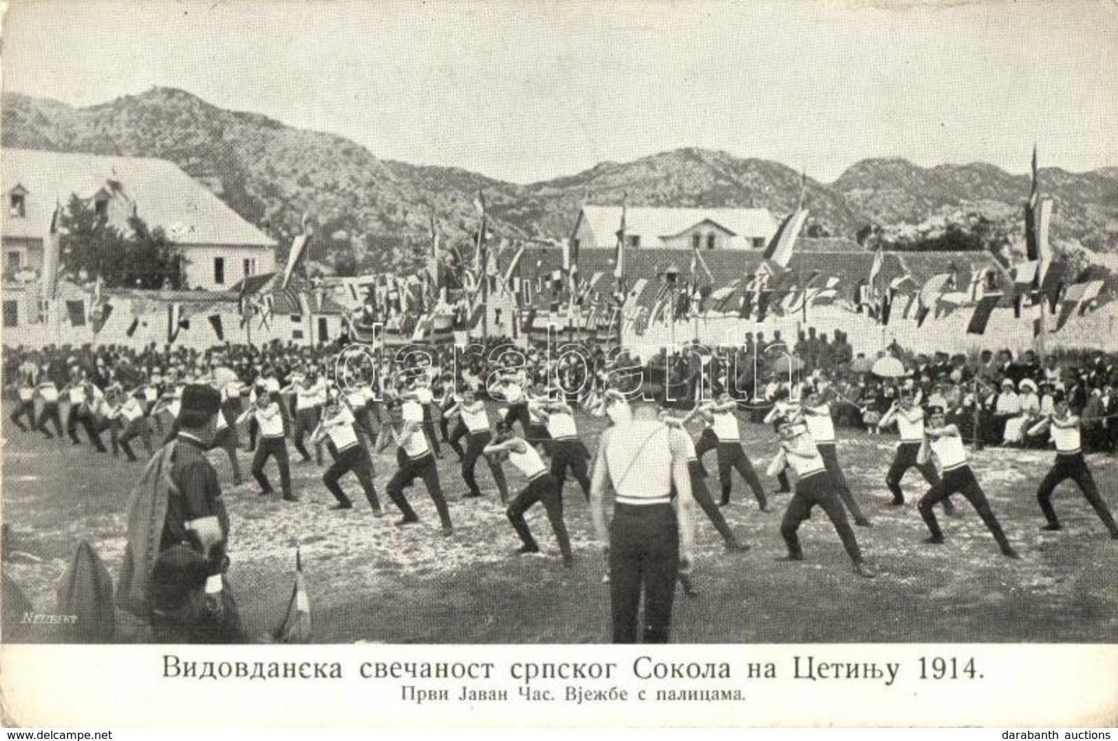 T2/T3 1914 Cetinje, Cettigne; Vidovdan Ceremony Of The Serbian Sokol Students. Njegoch + K.u.K. 2/4. Sappeurkompagnie  N - Non Classés