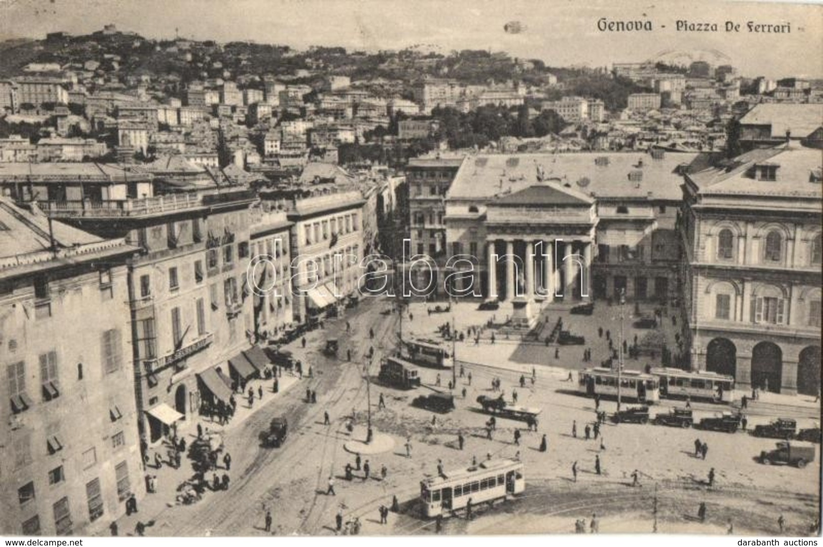 T2 Genova, Genoa; Piazza De Ferrari, Il Secolo XIX / Square, Trams, Automobiles - Unclassified