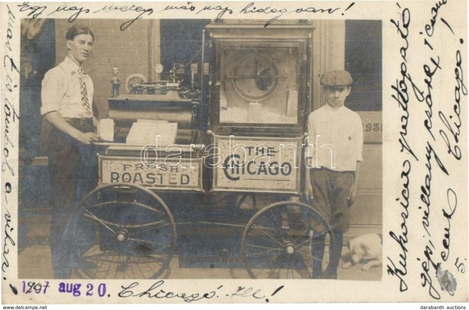 * T2 1907 The Chicago Fresh Roasted. American Popcorn Popper Machine With Vendors. Photo - Unclassified