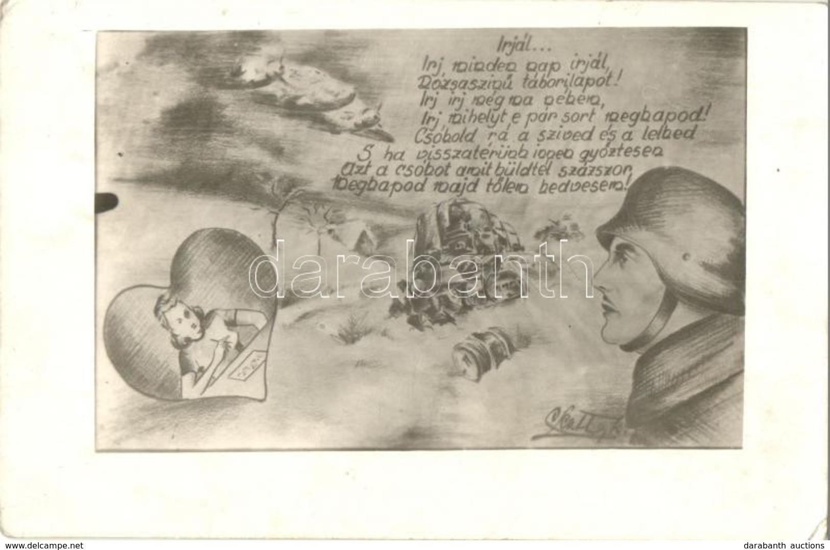 * 2 Db Második Világháborús Katonai M?vészlap 1943-ból / 2 WWII Hungarian Military Art Postcards From 1943 - Unclassified