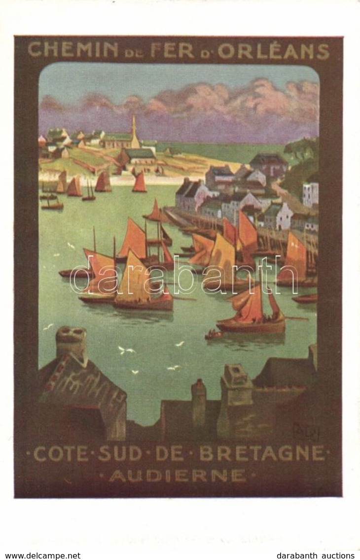 ** T1 Chemin De Fer D' Orleans. Cote Sud De Bretagne, Audierne / French Railway Line Advertisement, Artist Signed - Non Classificati