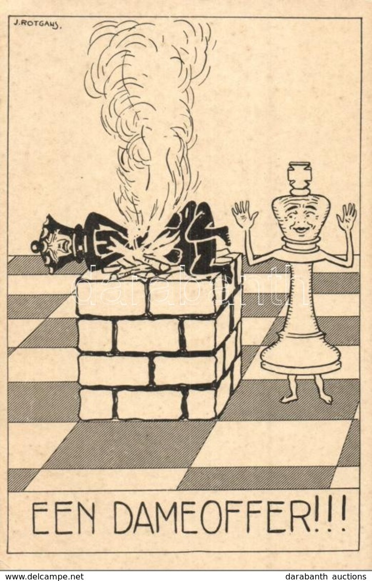 ** T2/T3 Een Dameoffer!!! / Dutch Chess Art Postcard, Humor. S: J. Rotgans (EK) - Unclassified