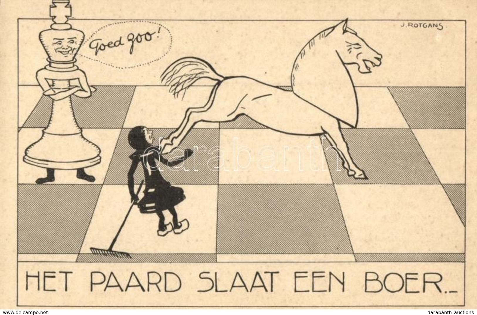 ** T2 Het Paard Slaat Een Boer / Dutch Chess Art Postcard, Humor. S: J. Rotgans - Unclassified