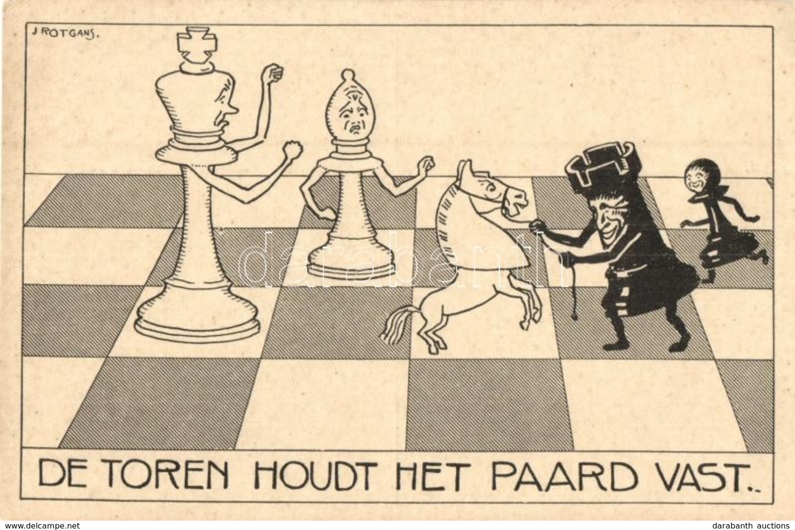 ** T2/T3 De Toren Houdt Het Paard Vast  / Dutch Chess Art Postcard, Humor. S: J. Rotgans (EK) - Non Classés