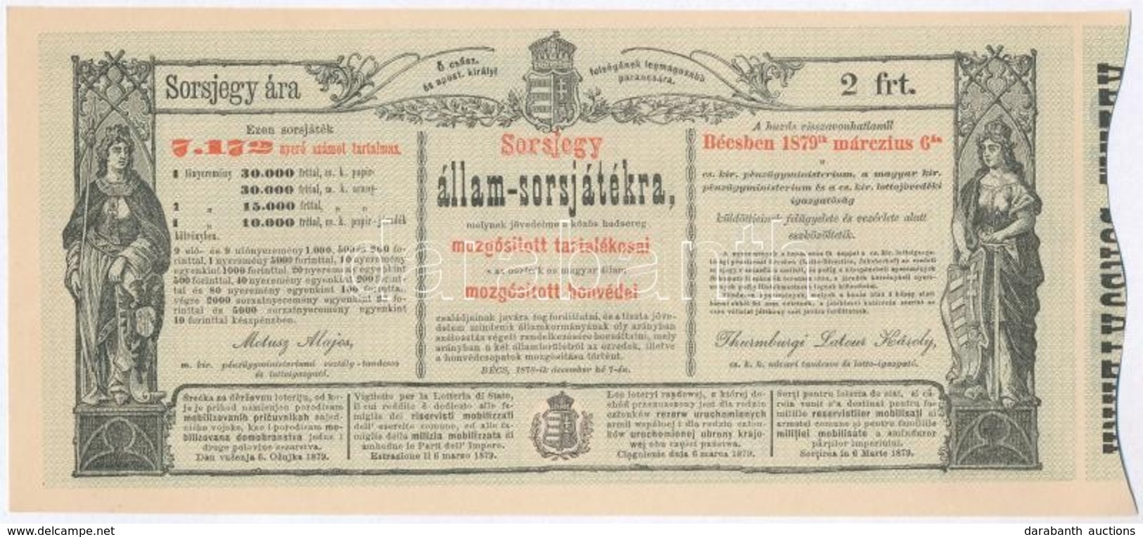 Ausztria / Bécs 1878. 'Sorsjegy állam-sorsjátékra A Közös Hadsereg Mozgósított Tartalékosai S Az Osztrák és Magyar állam - Unclassified