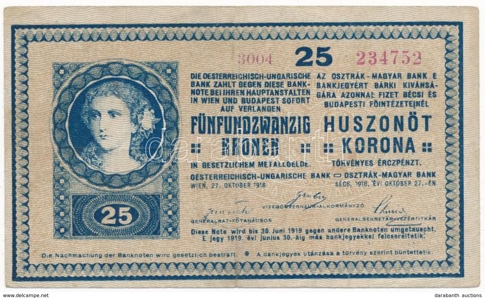 1918. 25K '3004' 3mm, Hullámos Hátlap, Eltér? Méret? Sorozat és Sorszámmal T:III - Unclassified